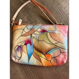 Magnifique Hand Painted Leather Crossbody Bag Stained Glass  Clutch